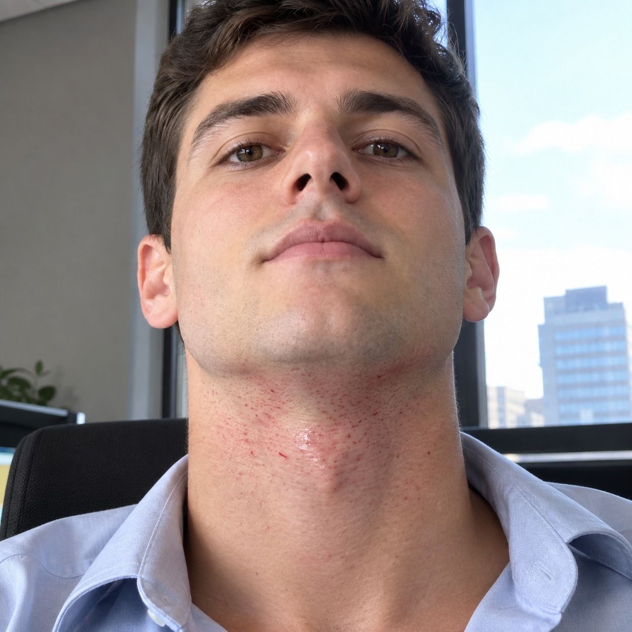 Six hours after shaving, with aftershave